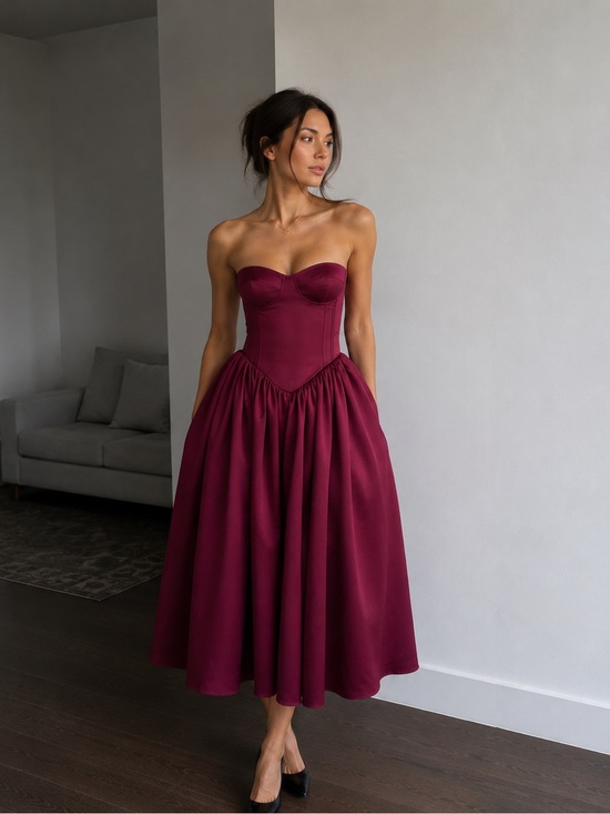 House of CB Dresses & Skirts - House of CB Coco Burgundy Satin Tulle Midi Dress